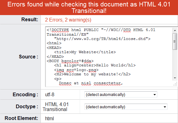 Errors found while checking this document as HTML 4.01 Transitional!