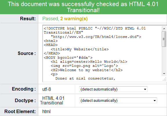 This document was successfully checked as HTML 4.01 Transitional!